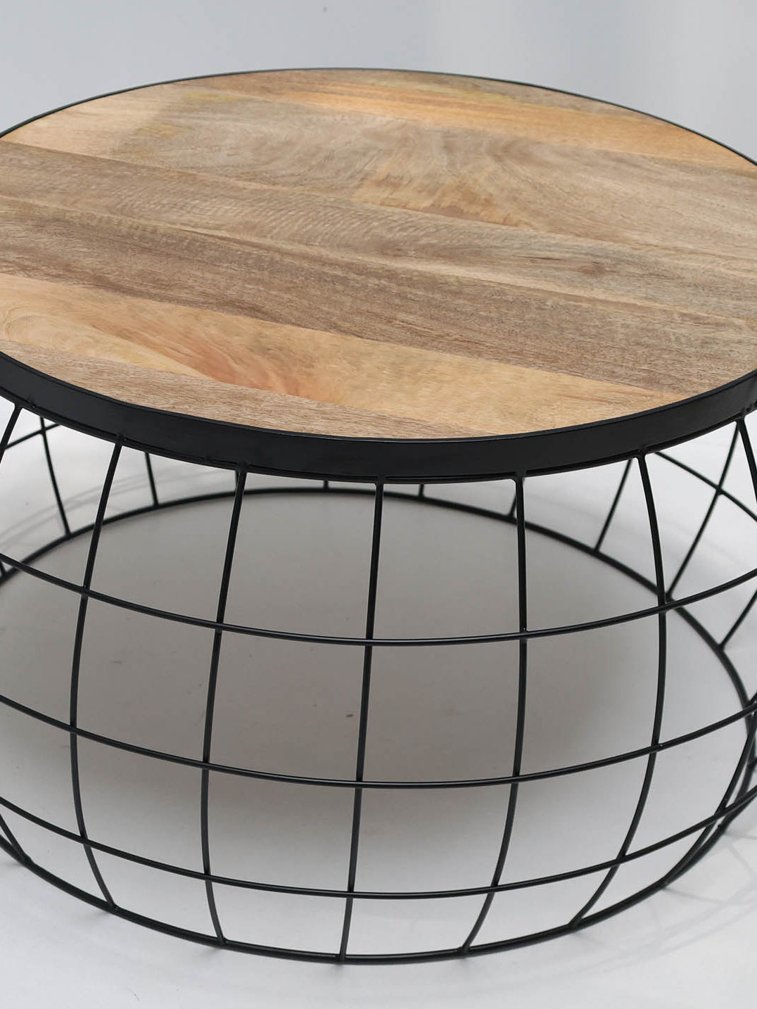Industrial Nesting Side Tables – Solid Wood Top & Metal Wire Base (Set of 2) GH-068