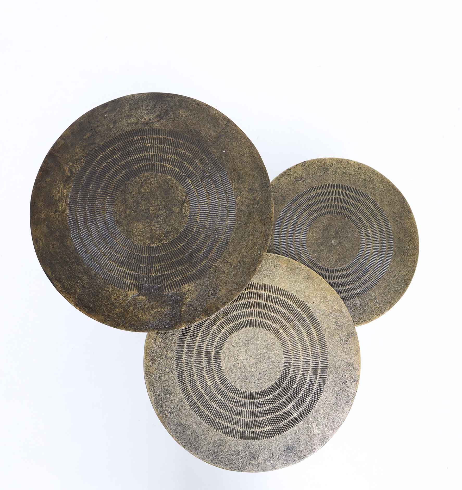 Set of 3 Modern Nesting Side Tables – Antique Brass Finish with Black Iron Base GH-070