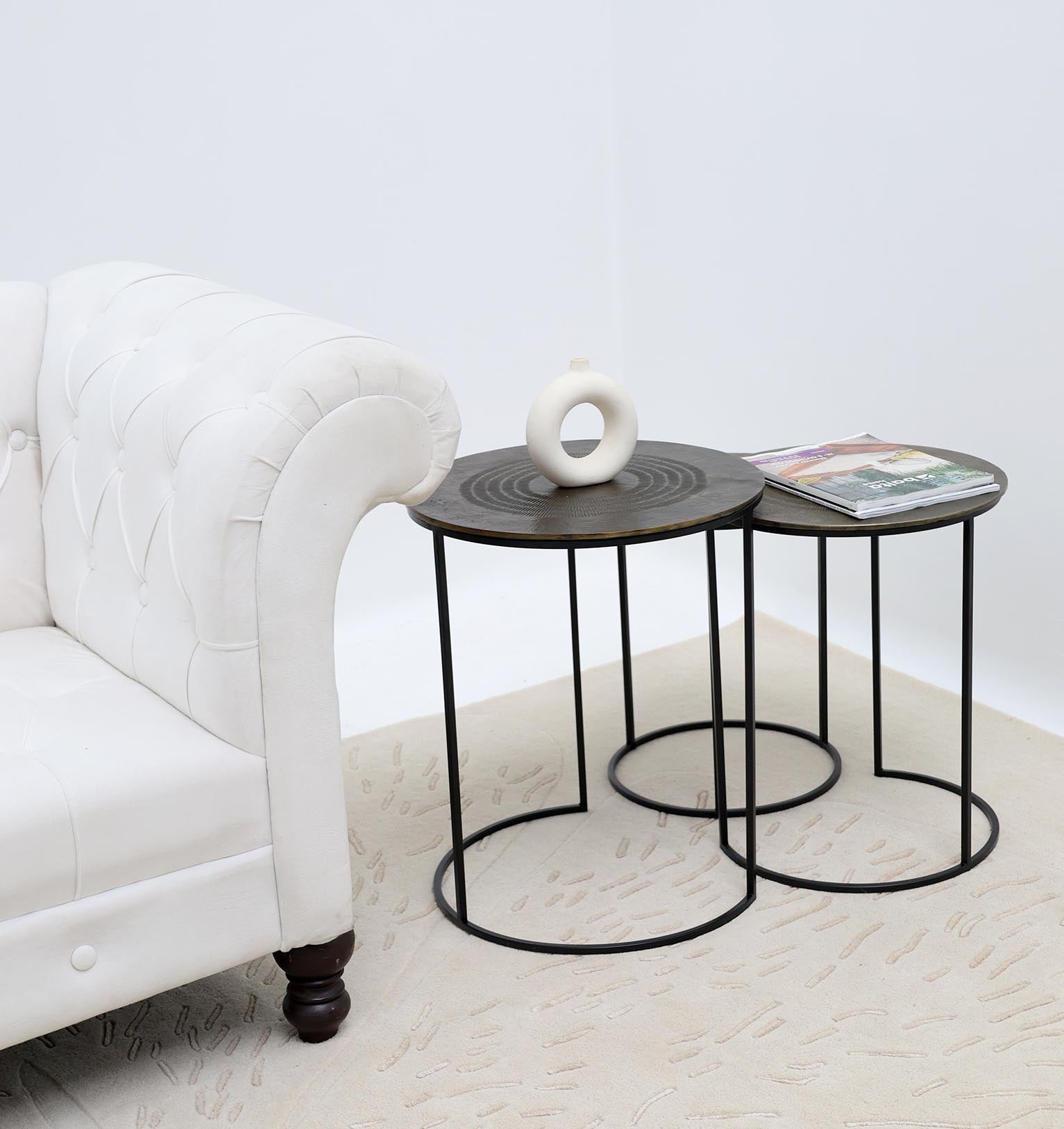 Set of 3 Modern Nesting Side Tables – Antique Brass Finish with Black Iron Base GH-070