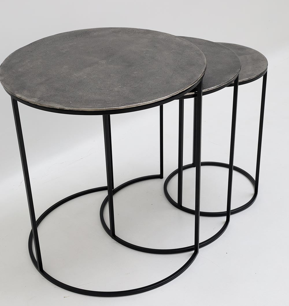 Set of 3 Modern Nesting Side Tables – Antique Brass Finish with Black Iron Base GH-071