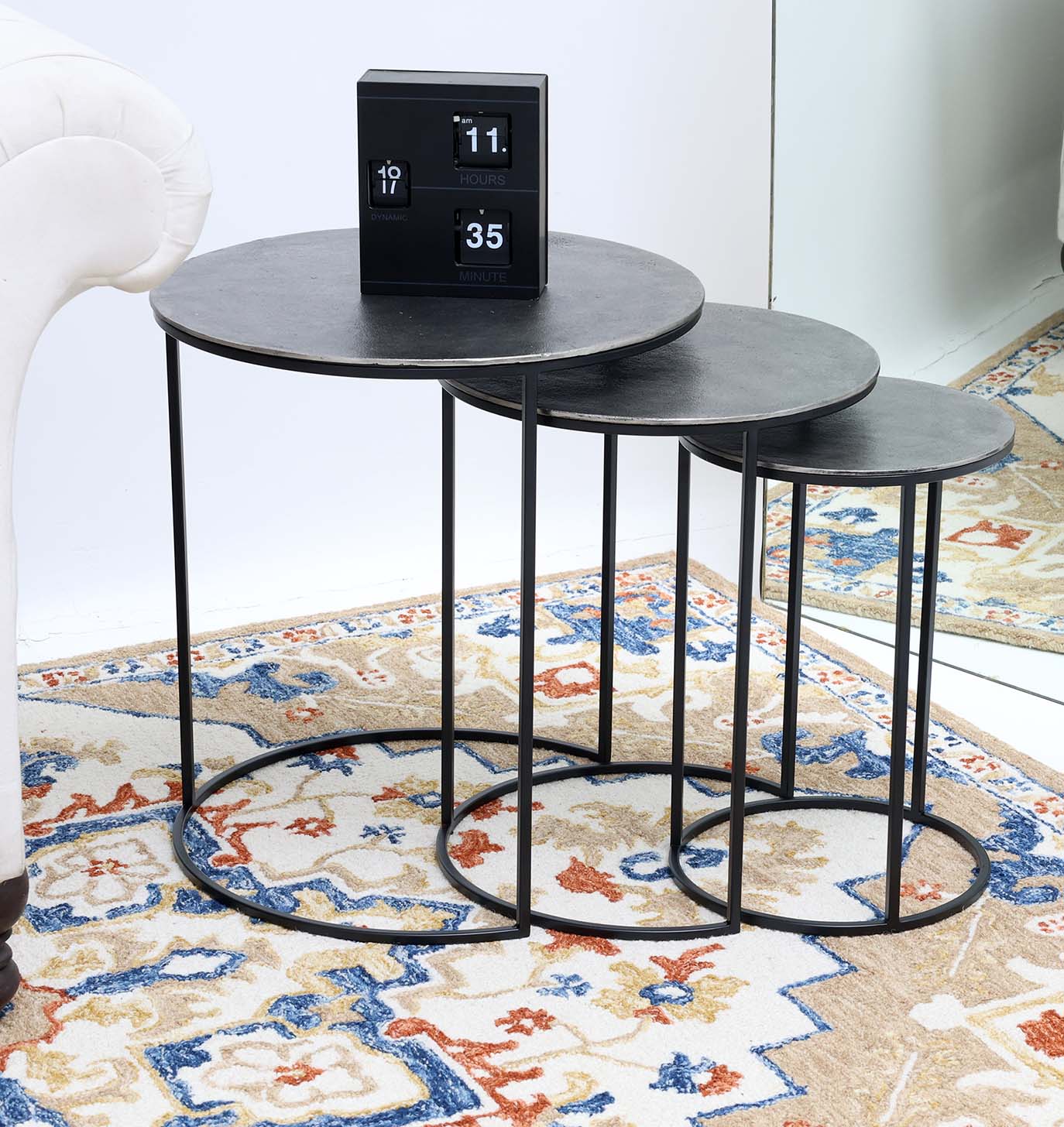 Set of 3 Modern Nesting Side Tables – Antique Brass Finish with Black Iron Base GH-071