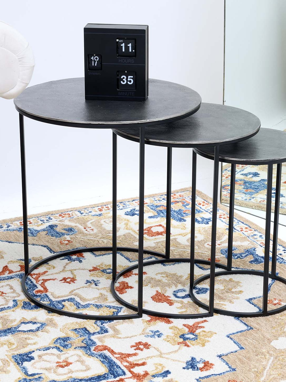 Set of 3 Modern Nesting Side Tables – Antique Brass Finish with Black Iron Base GH-071