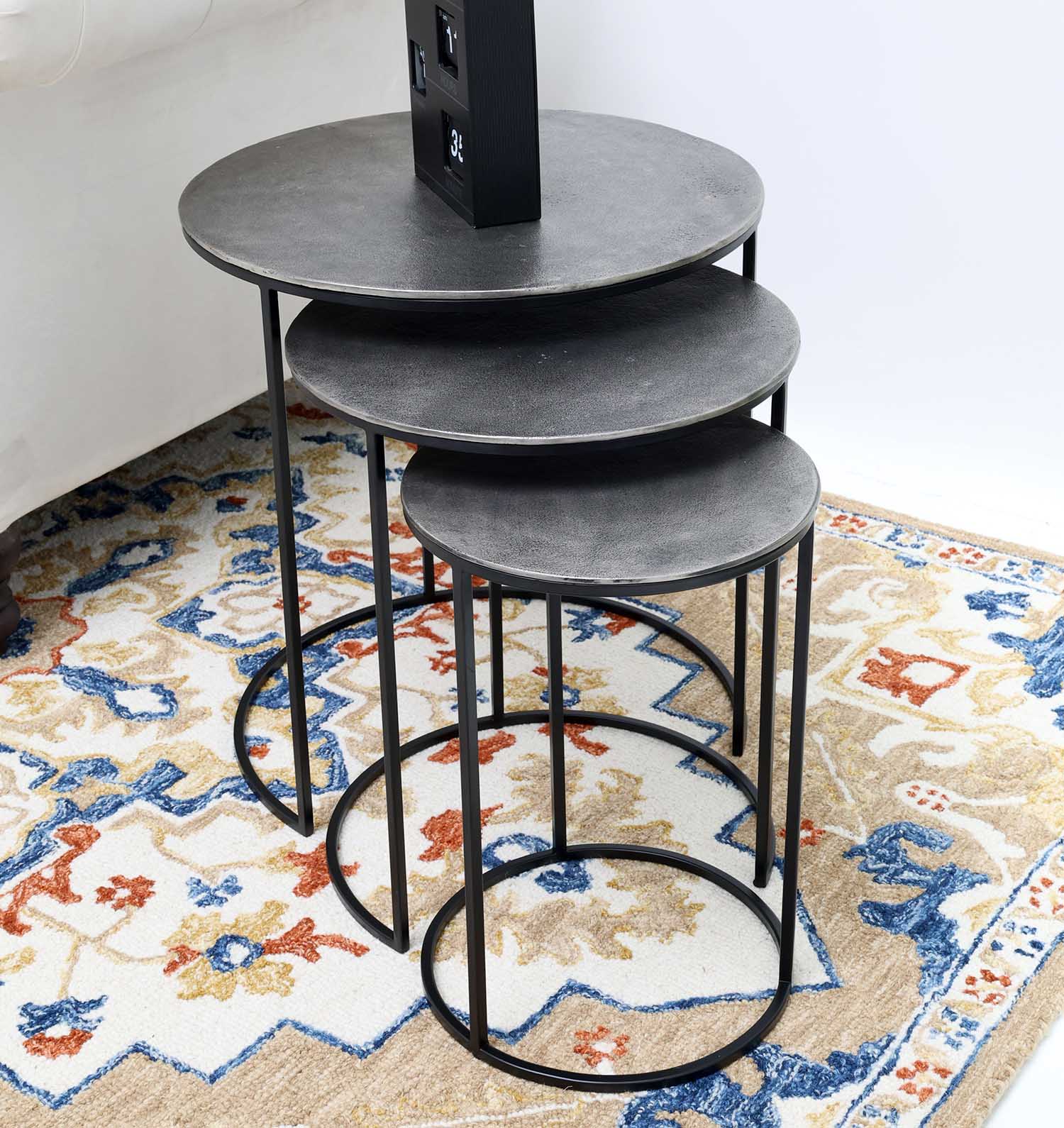 Set of 3 Modern Nesting Side Tables – Antique Brass Finish with Black Iron Base GH-071