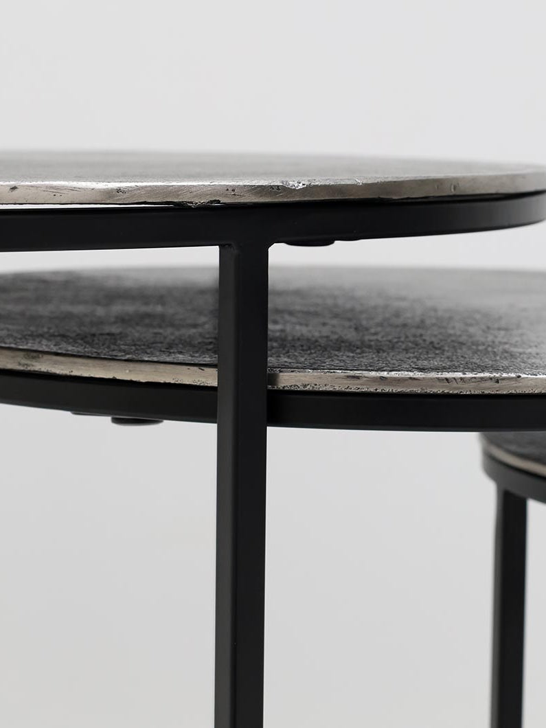 Set of 3 Modern Nesting Side Tables – Antique Brass Finish with Black Iron Base GH-071