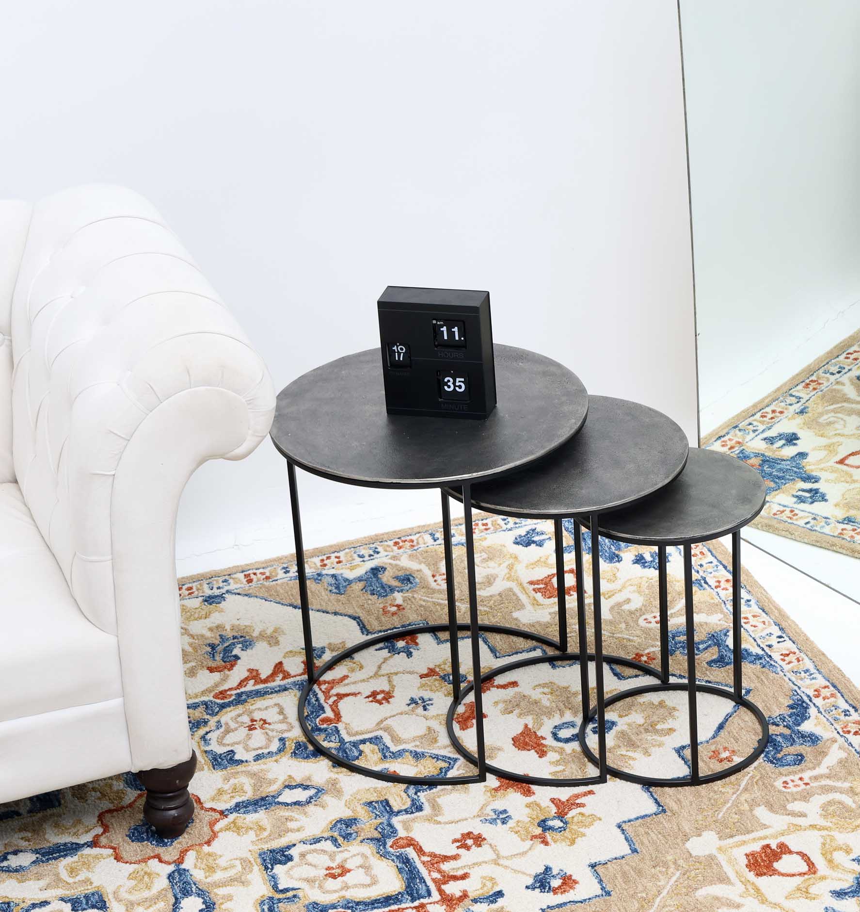 Set of 3 Modern Nesting Side Tables – Antique Brass Finish with Black Iron Base GH-071