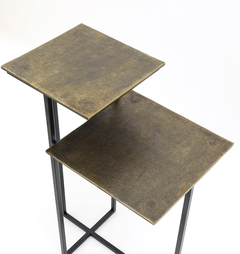 Modern Dual-Tier Side Tables – Antique Brass Finish with Black Iron Base GH-075-A