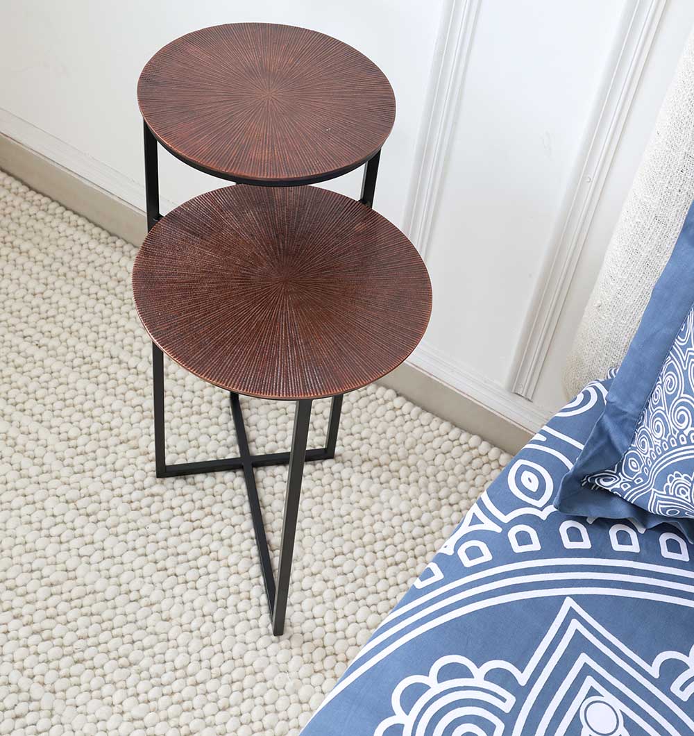 Modern Dual-Tier Side Round Table – Copper Antique Finish with Black Iron Base GH-075-C