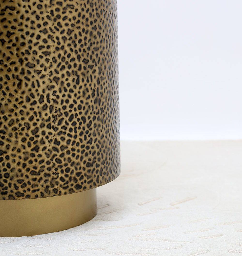 Luxury Iron Side Table – Golden Finish with Textured Design GH-085