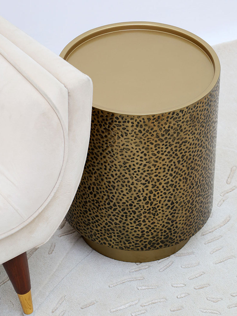 Luxury Iron Side Table – Golden Finish with Textured Design GH-085