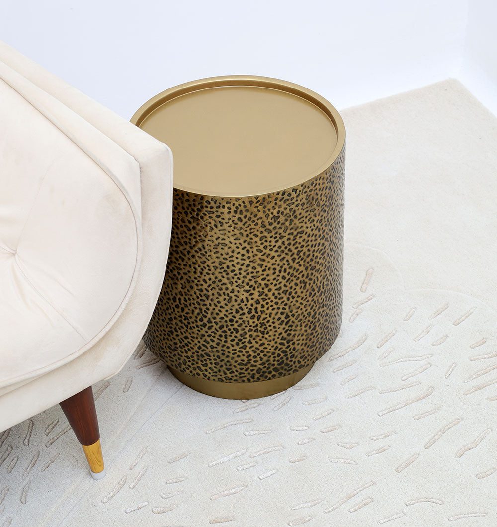 Luxury Iron Side Table – Golden Finish with Textured Design GH-085