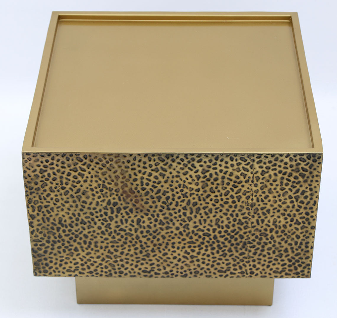 Luxury square iron side table with a sturdy brass antique finish for lasting quality.