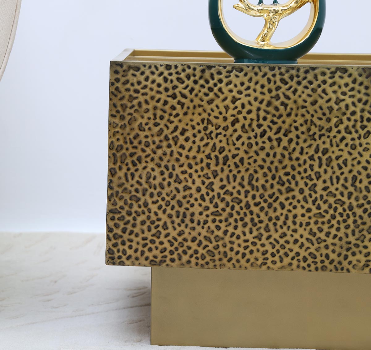 Luxury Square Iron Side Table – Golden Finish with Textured Design GH-086