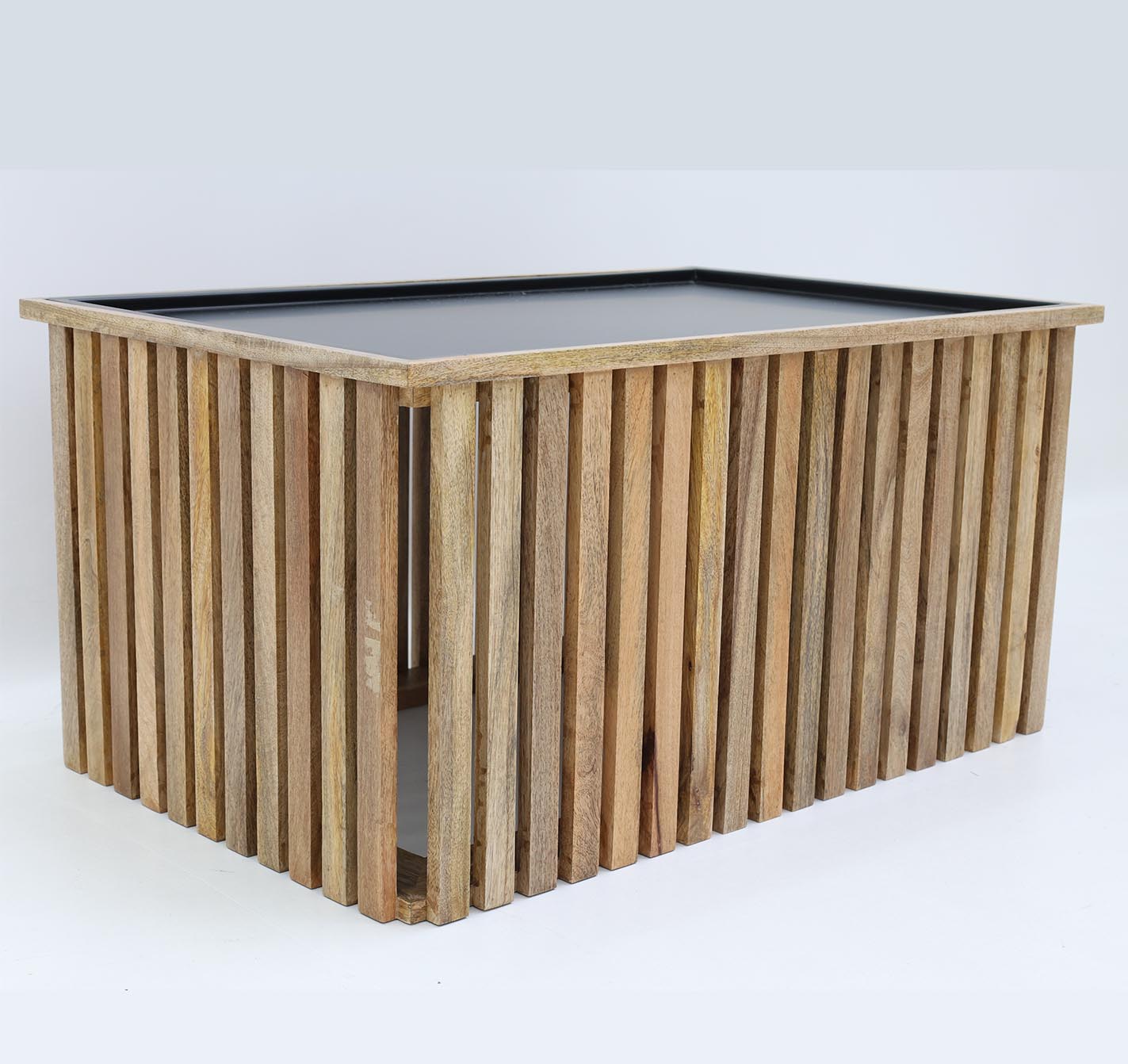 Contemporary square coffee table with mixed wood and metal design for stylish interiors.