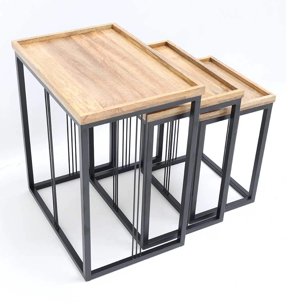 Modern Three-Tier Side Tables – Natural/Black Powder Finish with Black Iron Base GH-099-A