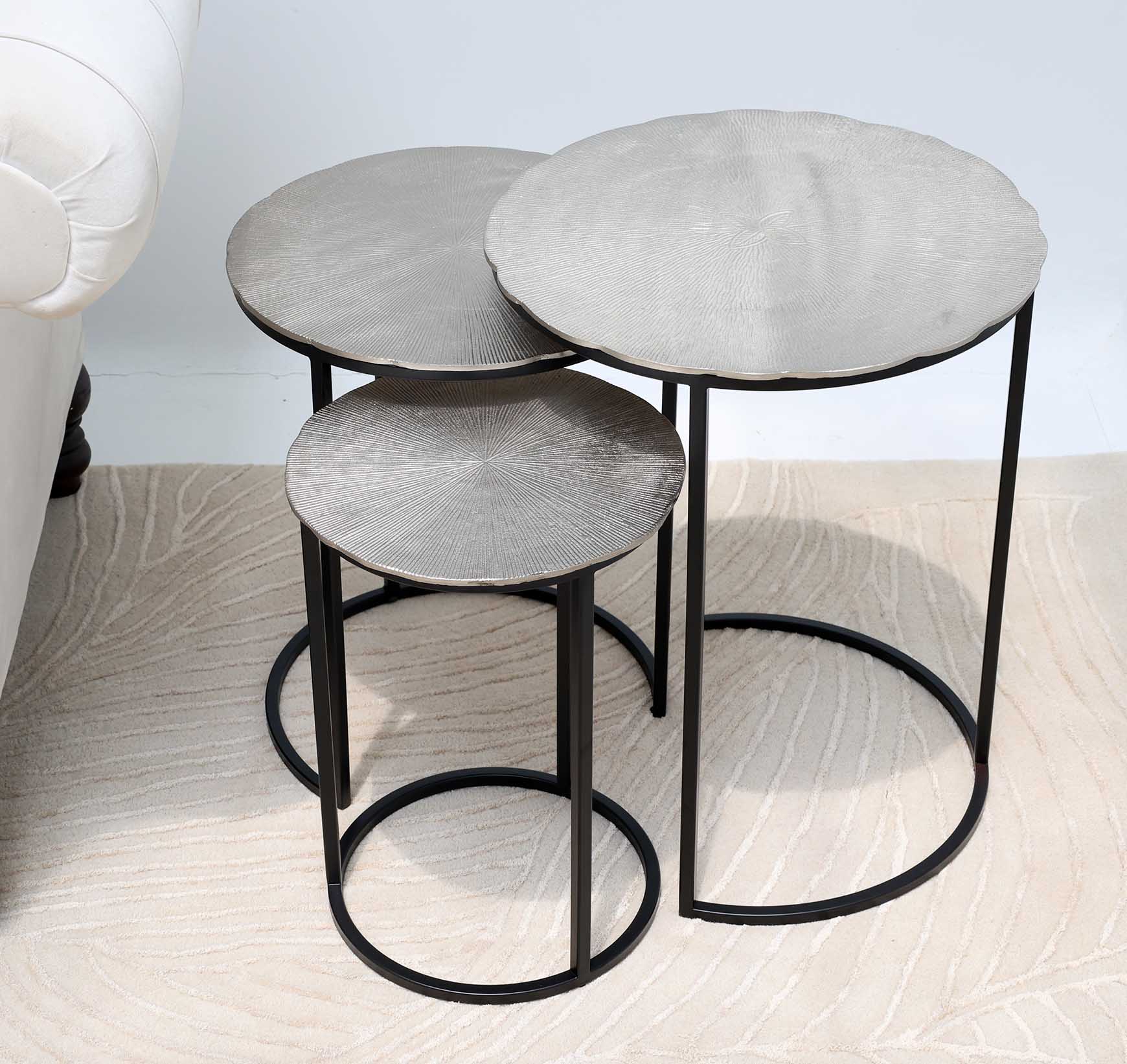 Set of 3 Modern Nesting Side Tables – Antique Brass Finish with Grey Iron Base GH-111-A