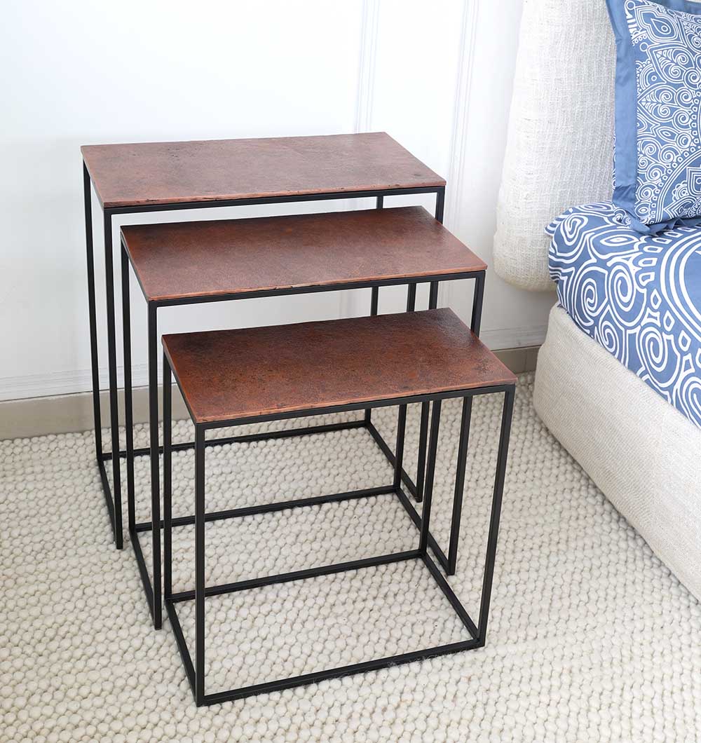 Modern Three-Tier Side Tables – Black Powder/Copper Finish with Black Iron Base GH-111-B