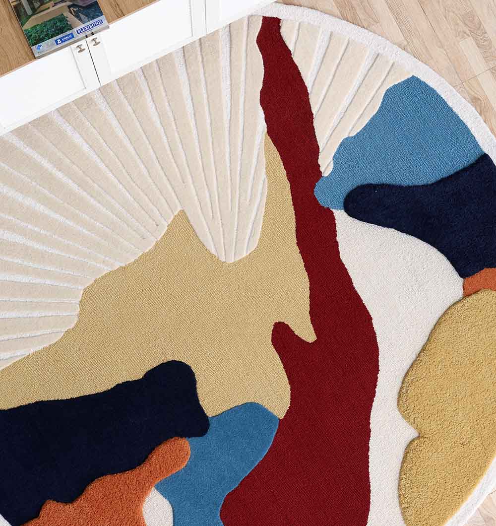 Handmade Wool & Cotton Abstract Round Area Rug HTW 125 (200cm)