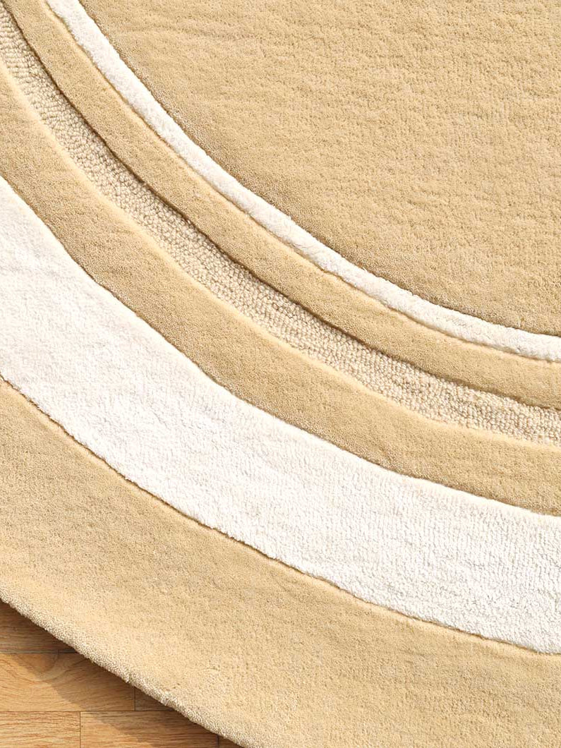 Close-up of the multi-color design, emphasizing the luxurious texture and visual interest of the round area rug.