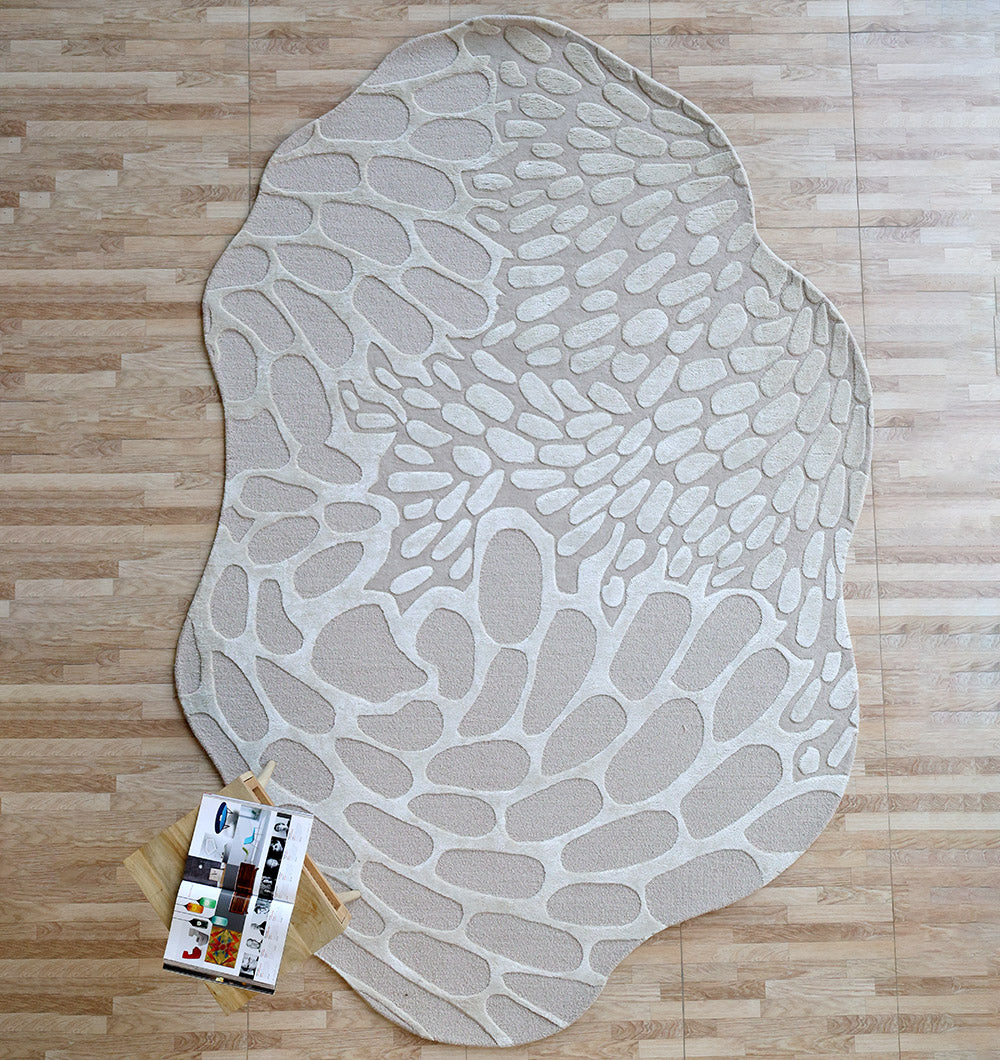 Organic Flow Hand-Tufted Rug – Natural White Textured Elegance HTWV-134