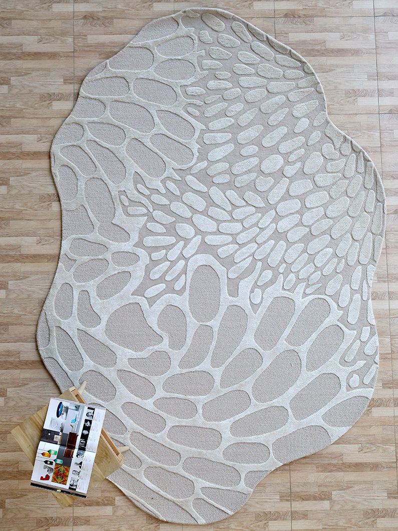 Organic Flow Hand-Tufted Rug – Natural White Textured Elegance HTWV-134