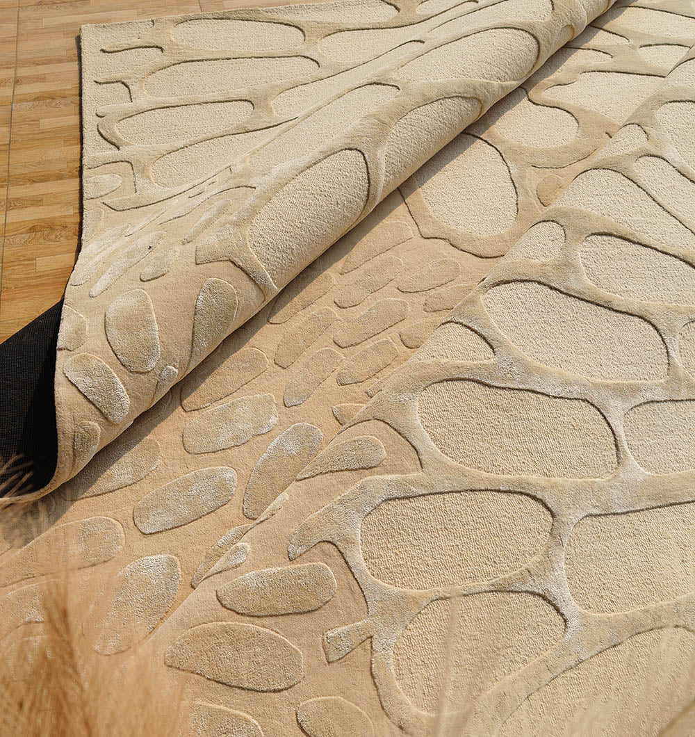 Organic Flow Hand-Tufted Rug – Soothing Beige Textured Elegance HTWV-134