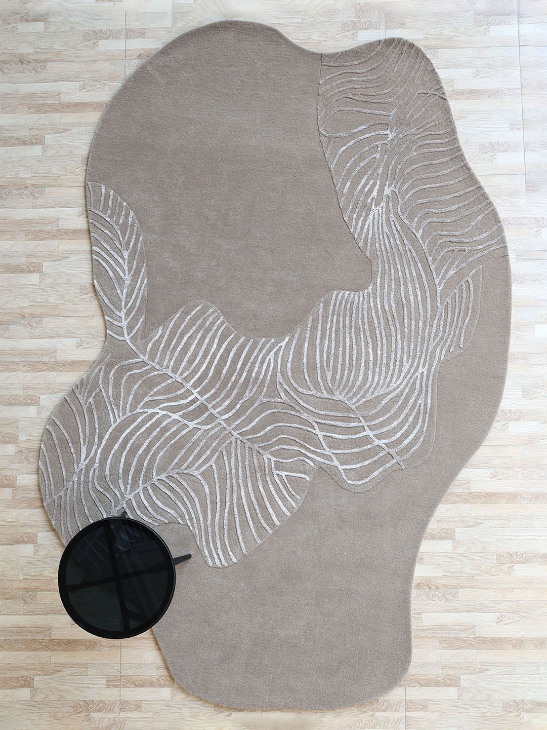 Handmade decor area rug in natural white, displaying superior quality and aesthetic sophistication.