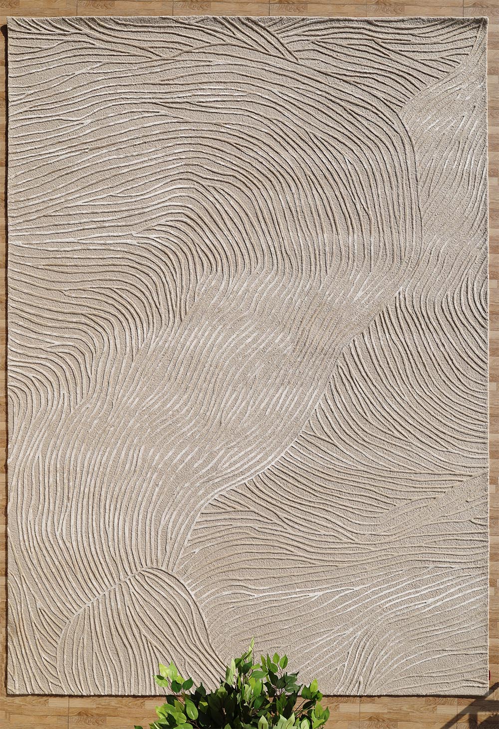 Modern linear pattern handmade rug in natural white, displaying superior quality and aesthetic sophistication.