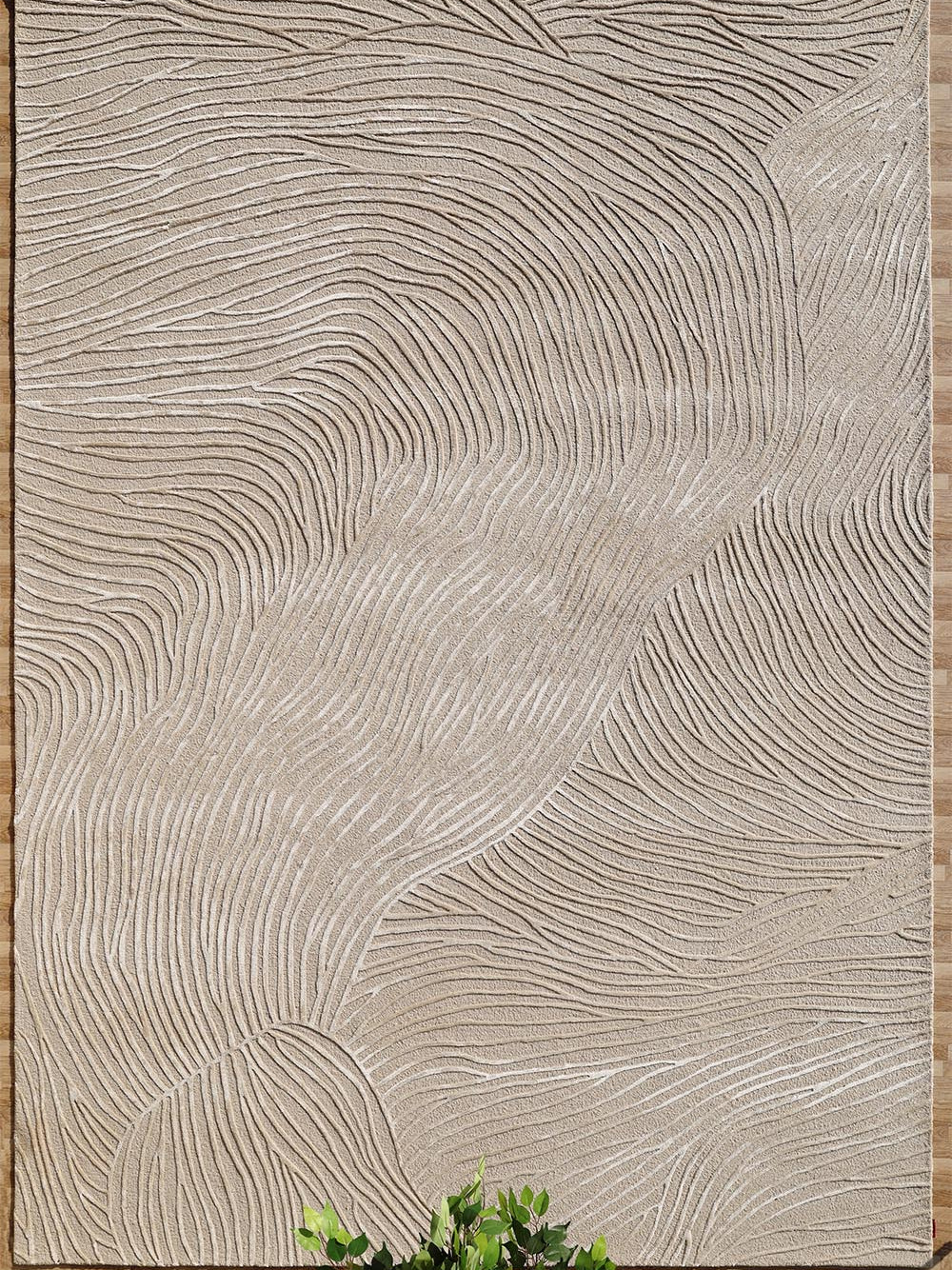 Modern linear pattern handmade rug in natural white, displaying superior quality and aesthetic sophistication.