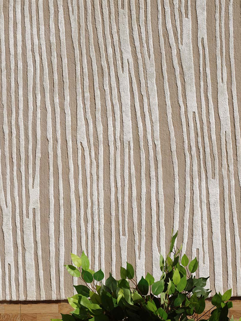 Handmade Textured Neutral Rug – Modern Linear Pattern Beige Area Carpet HTWV-147