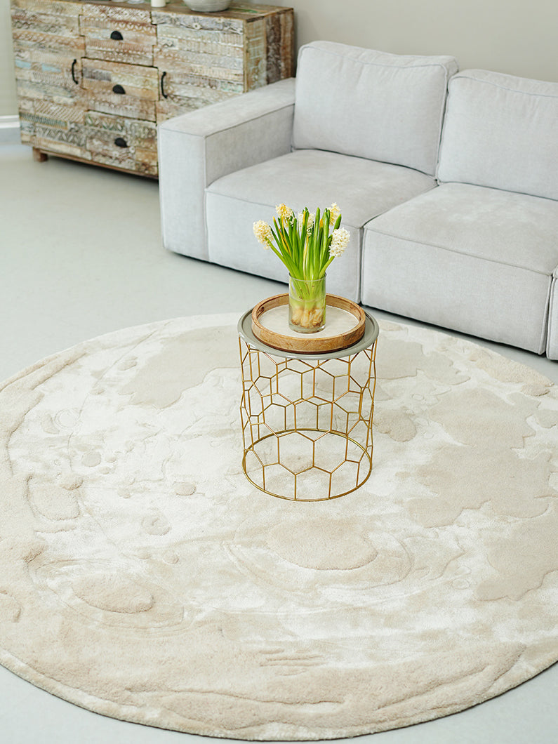 Round Handmade Wool Blend Carpet in Natural Tone – HTWV-150