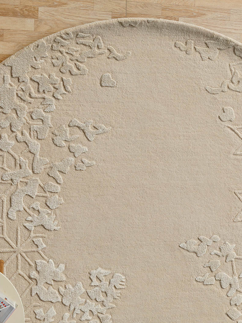 Natural Beige Round Handmade Rug HTWV-151 in Wool & Viscose