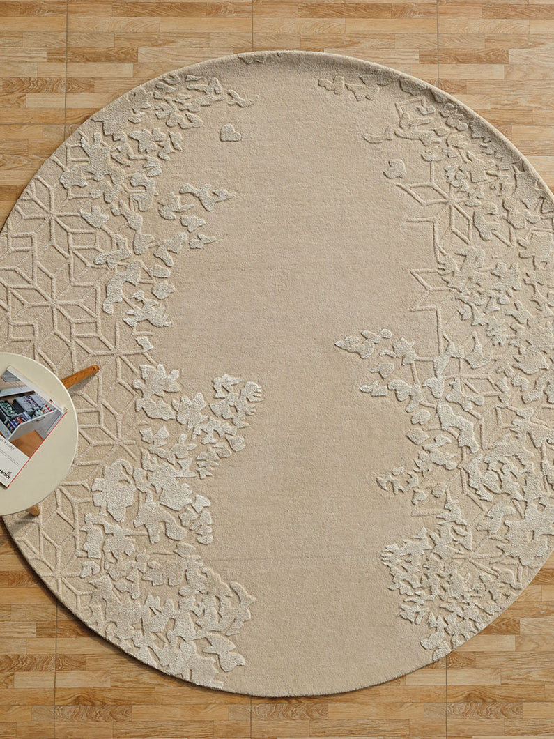 Natural Beige Round Handmade Rug HTWV-151 in Wool & Viscose