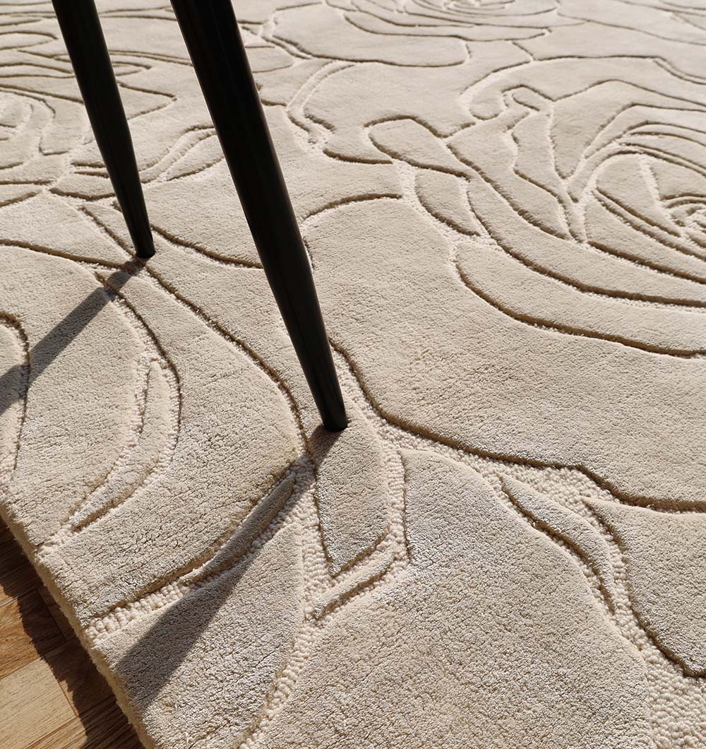 Floral Beige Handmade Carpet HTWV-156 Elegant Design