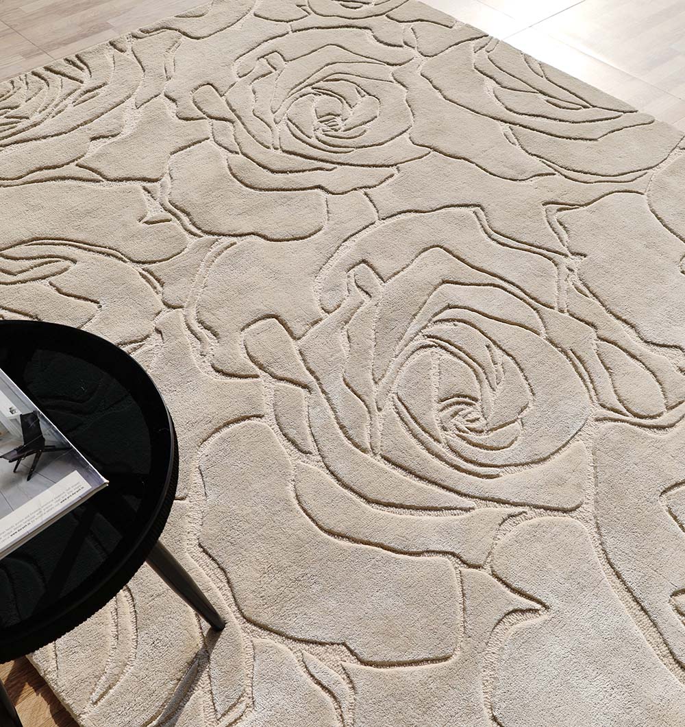 Floral Beige Handmade Carpet HTWV-156 Elegant Design