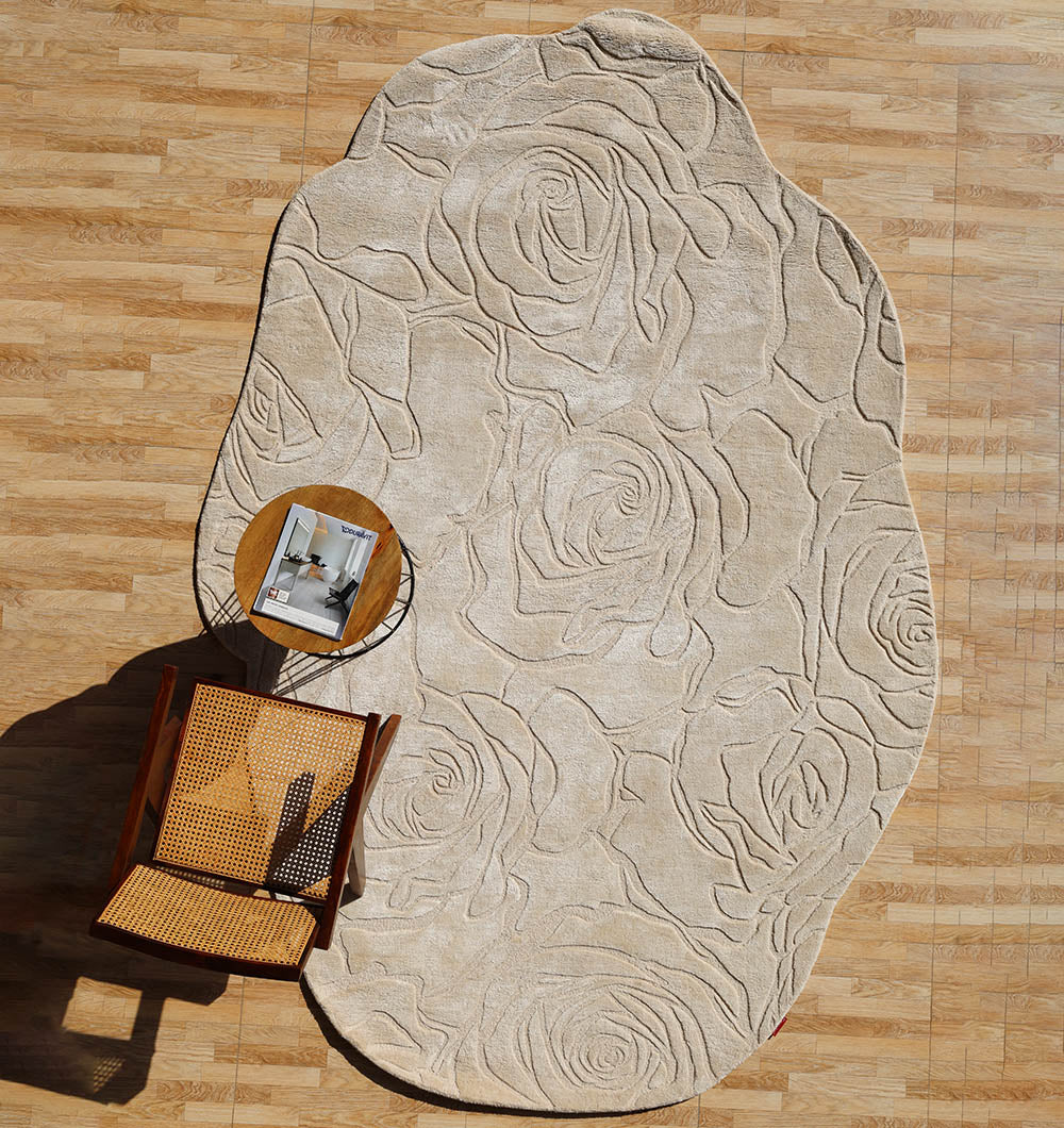 Floral Beige Handmade Carpet HTWV-156 Elegant Design