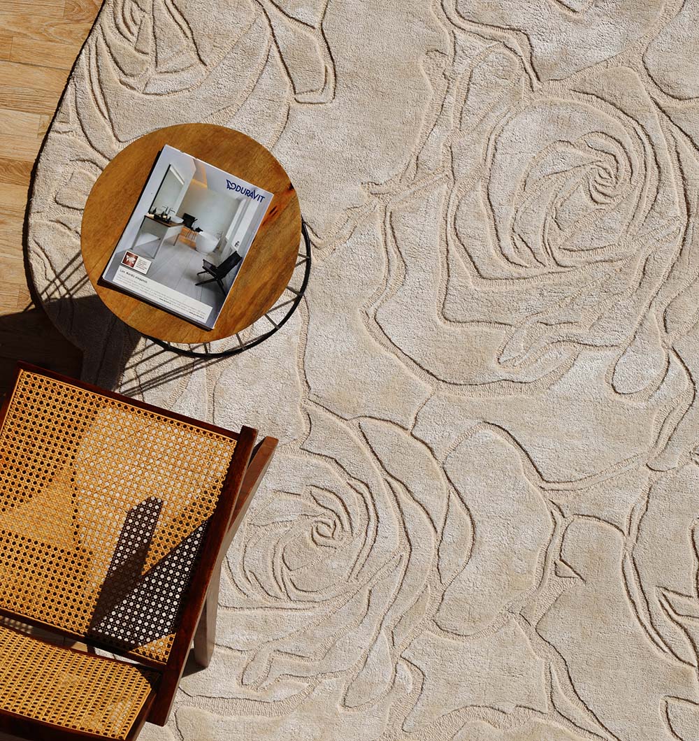 Floral Beige Handmade Carpet HTWV-156 Elegant Design