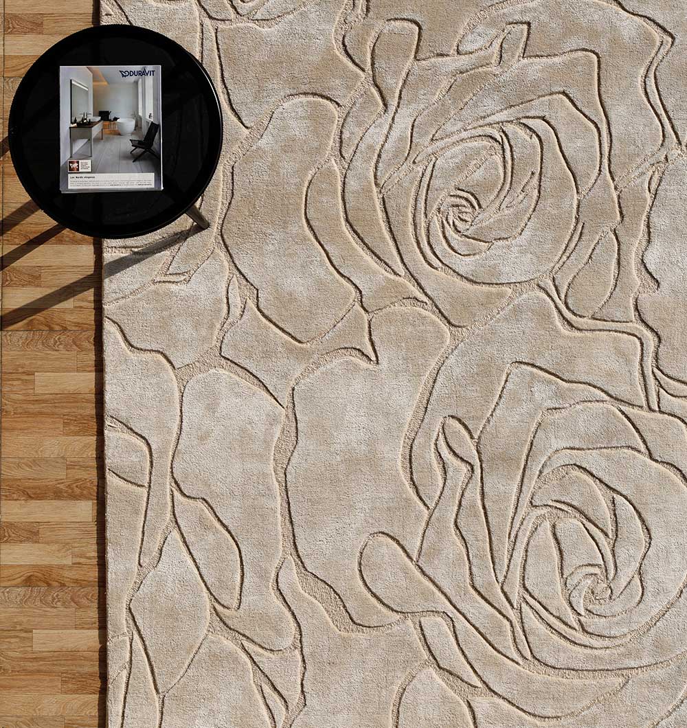 Floral Beige Handmade Carpet HTWV-156 Elegant Design