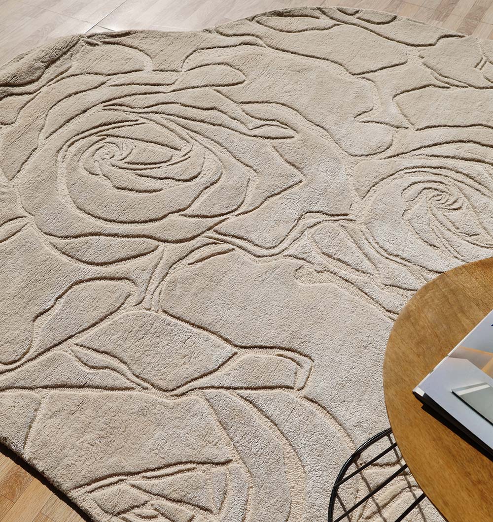 Floral Beige Handmade Carpet HTWV-156 Elegant Design