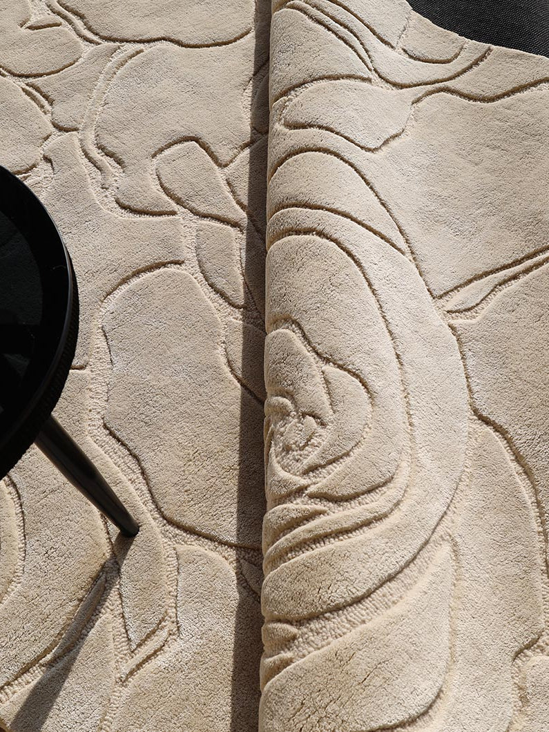 Floral Beige Handmade Carpet HTWV-156 Elegant Design