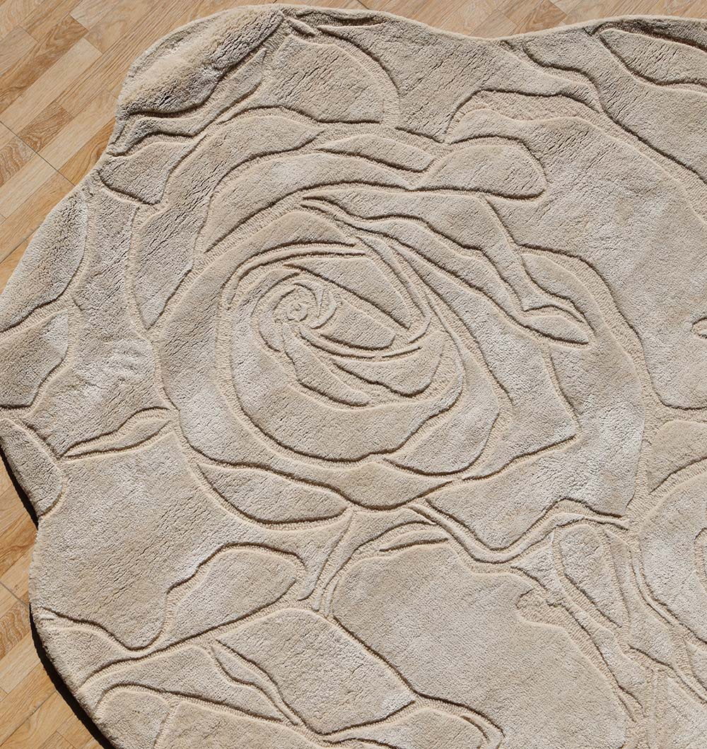 Floral Beige Handmade Carpet HTWV-156 Elegant Design