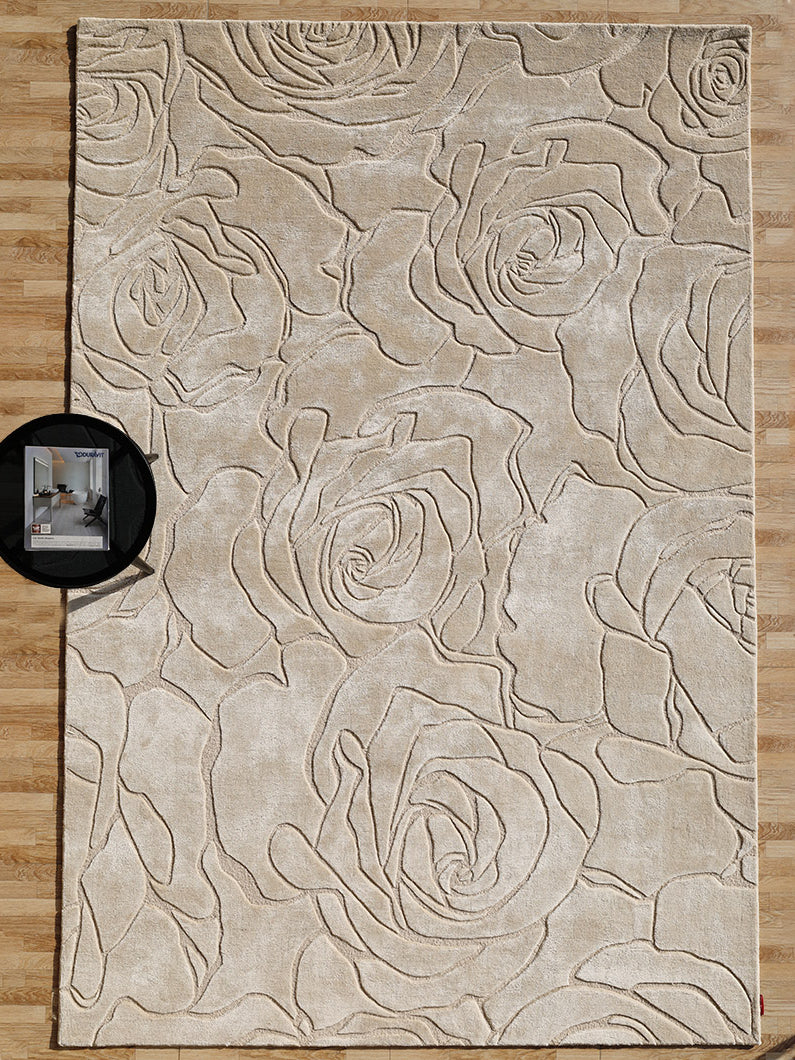 Floral Beige Handmade Carpet HTWV-156 Elegant Design