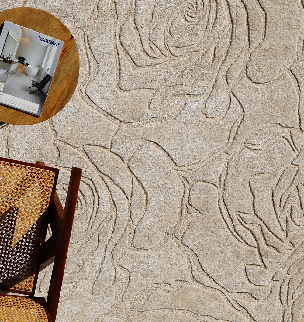 Floral Beige Handmade Carpet HTWV-156 Elegant Design