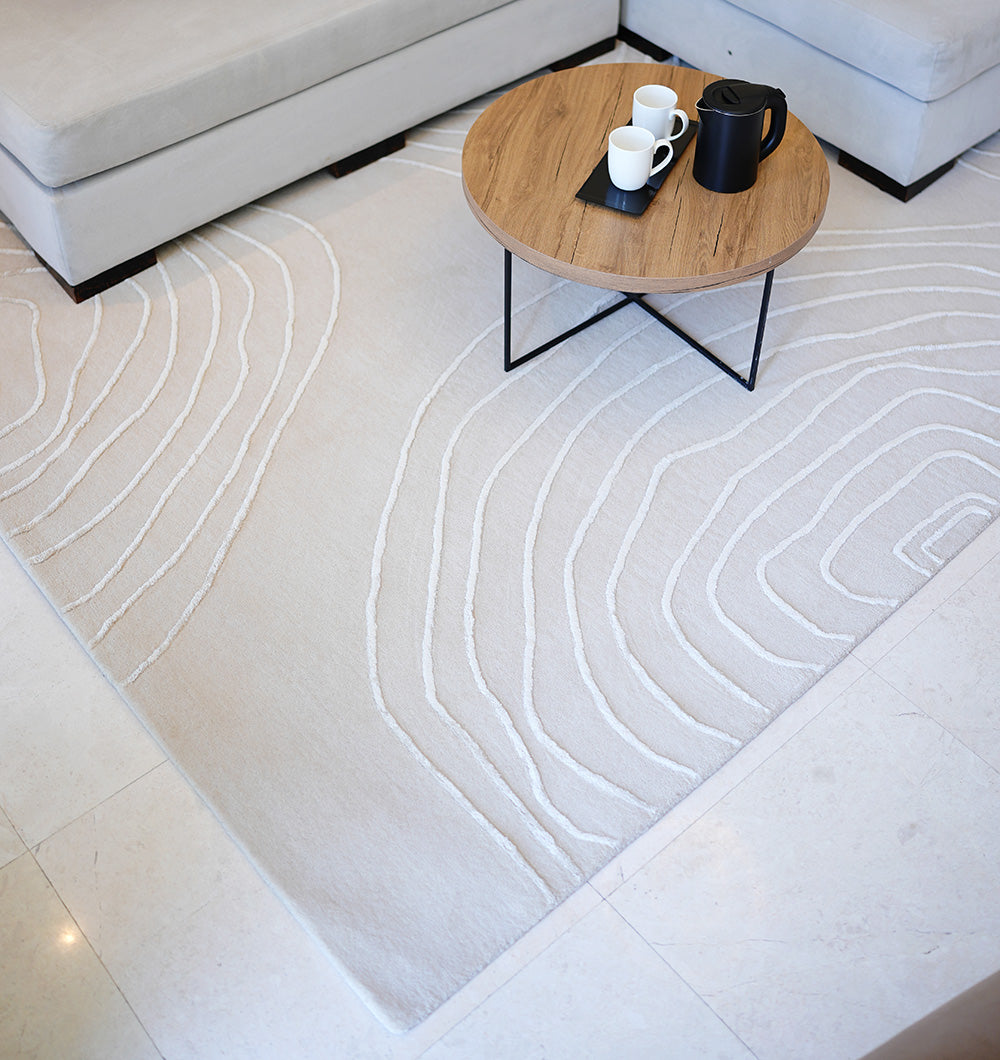 Modern Contour White Carpet HTWV-157 Handmade – 200×300 cm