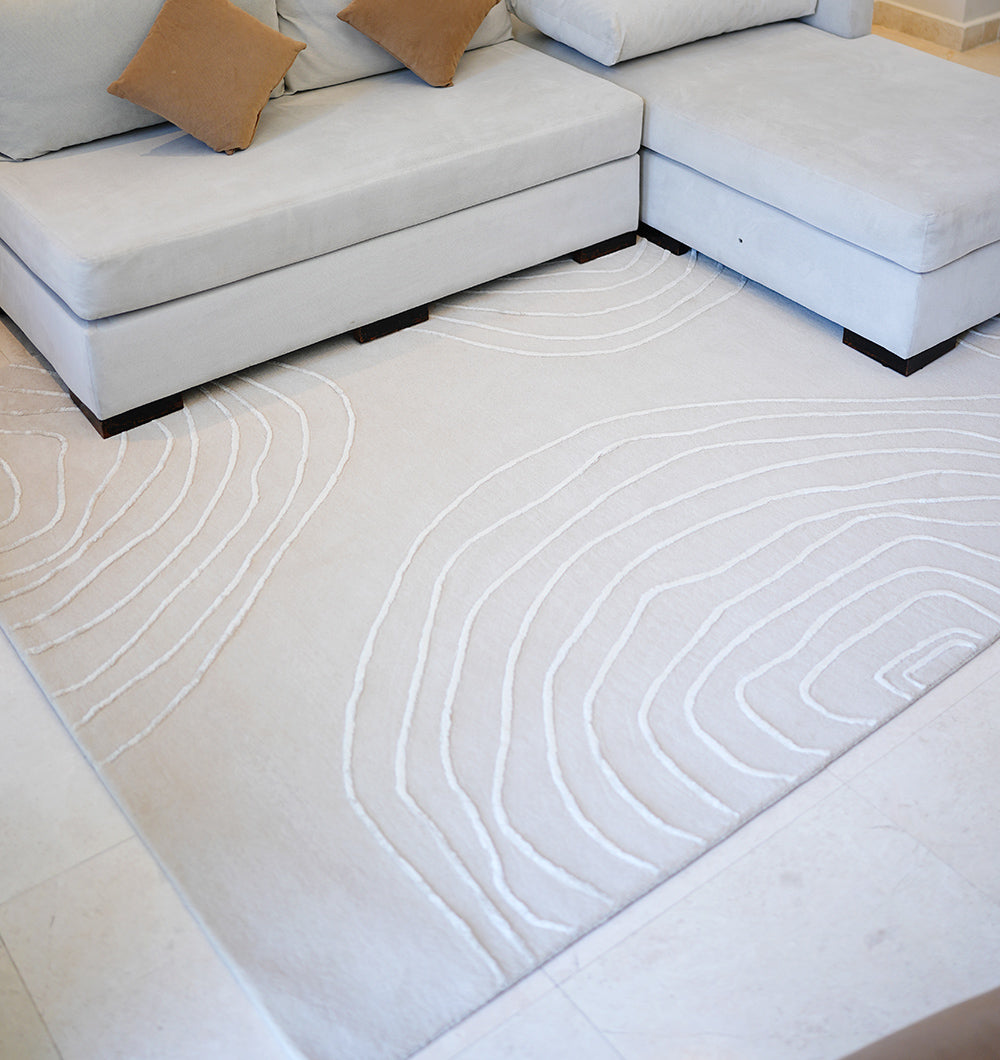 Modern Contour White Carpet HTWV-157 Handmade – 200×300 cm