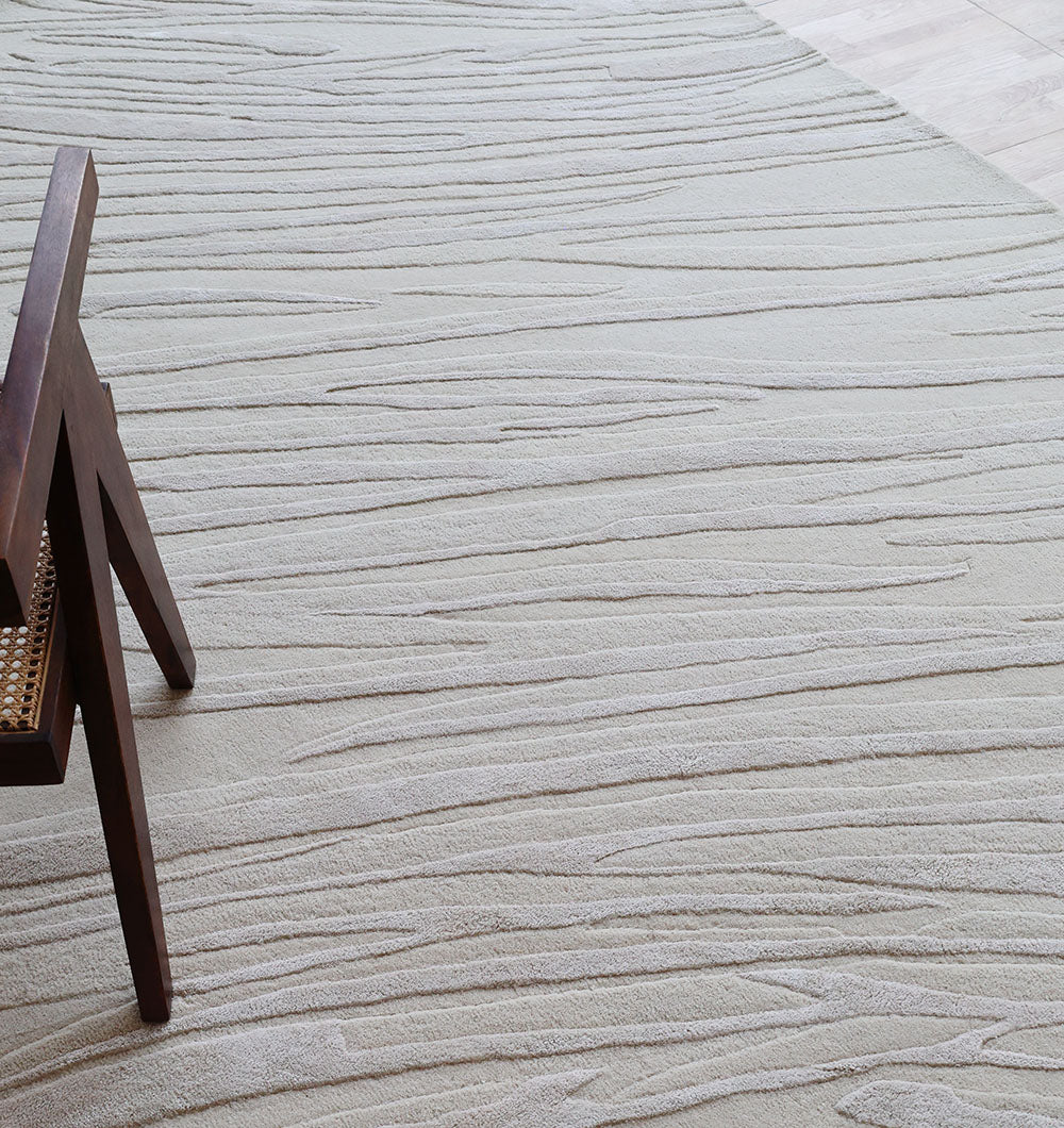 Flowing Texture HTWV-168 Handmade Carpet – Light Beige (200×300 cm)