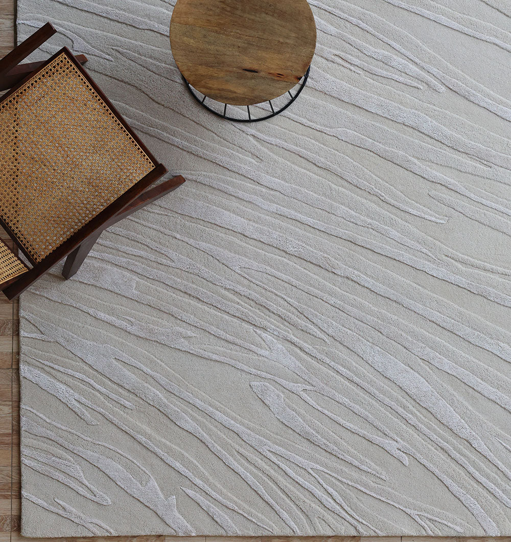 Flowing Texture HTWV-168 Handmade Carpet – Light Beige (200×300 cm)