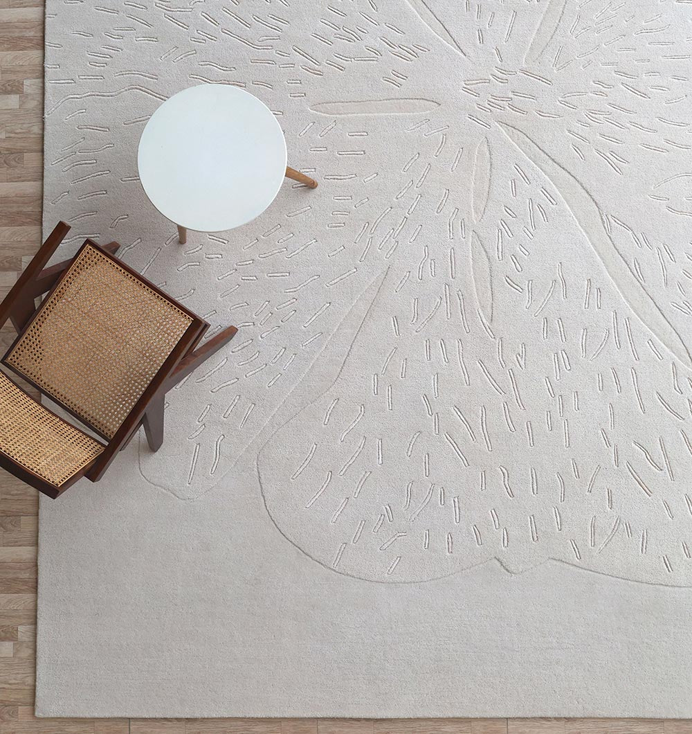 Handmade Wool & Viscose Carpet – HTWV-171 – Off-White Floral Textured Rug