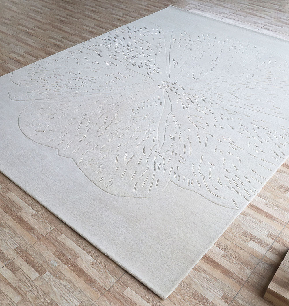 Handmade Wool & Viscose Carpet – HTWV-171 – Off-White Floral Textured Rug