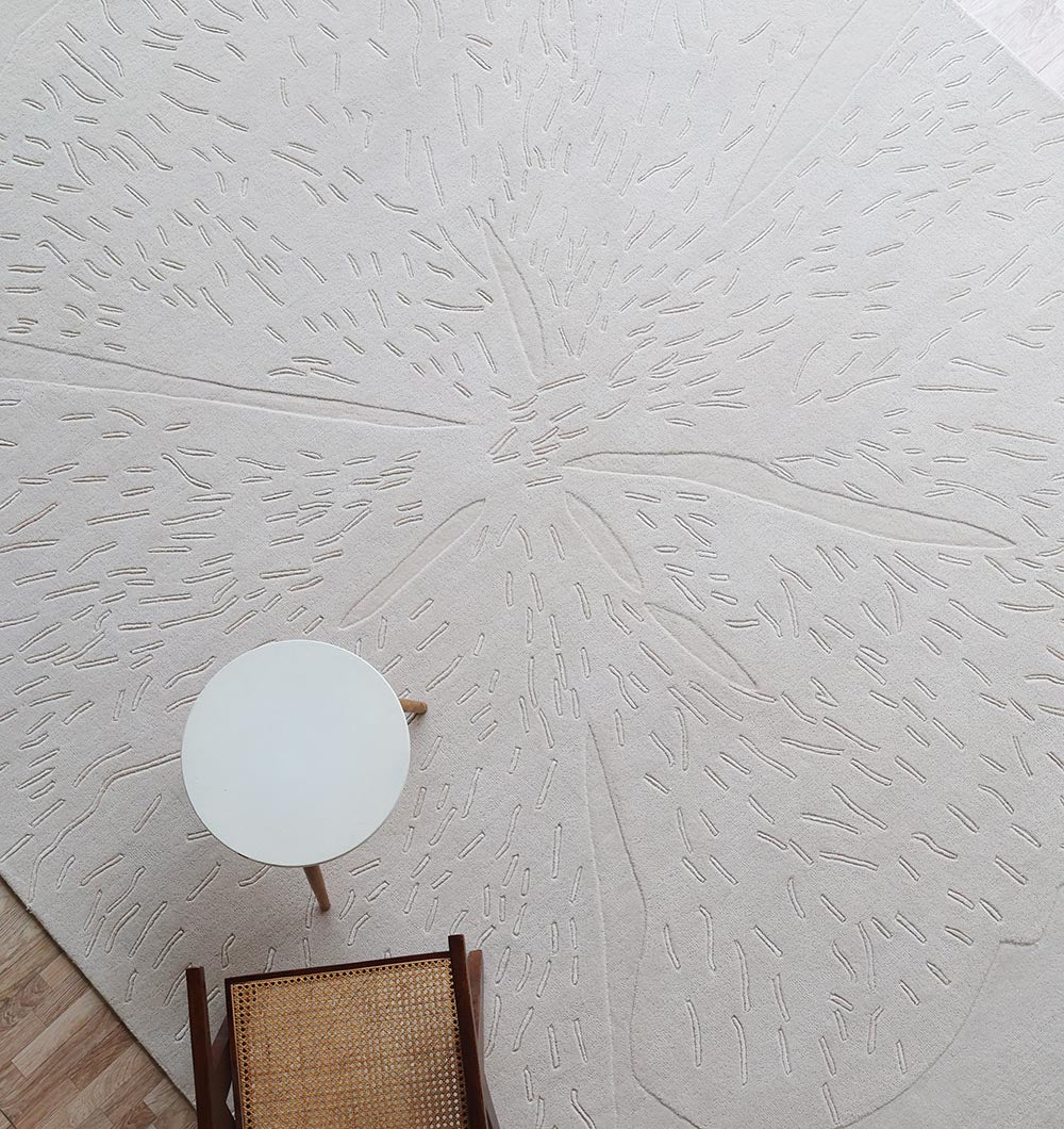 Handmade Wool & Viscose Carpet – HTWV-171 – Off-White Floral Textured Rug