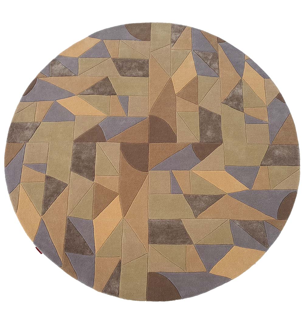Main image of the multi-color round hand-tufted wool carpet, a central focus piece with a two-meter diameter ($200$ CM).